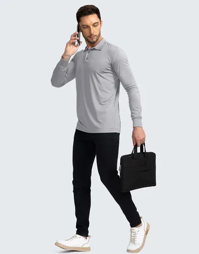 Vista 6 de Camisa polo de manga larga para hombre, ligera, protección solar UPF 50+, camisas geniales para hombres, trabajo, pesca, al aire libre