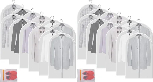 Vista 16 de Fundas de plástico para colgar la ropa (juego de 12) protectores de ropa de armario, funda transparente transpirable con refuerzo de 2 pulgadas