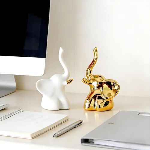 Vista 3 de Decoración del hogar para estantes, estatuas de elefante, 1 par, pequeños detalles decorativos para estantes, mesa de oficina, estantería