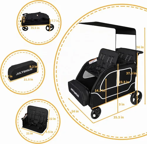 Vista 3 de Cochecito de 4 plazas, diseño en forma de automóvil, se adapta a hasta 4 niños Foldable, All Terrain Wheels, 300 lb, Removable Canopy, 5-Point