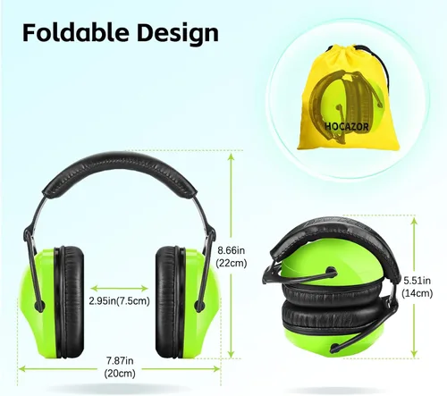 Vista 5 de 2 Pack HZ015 Orejeras de protección para niños, orejeras de seguridad duraderas con cancelación de ruido, verde+verde