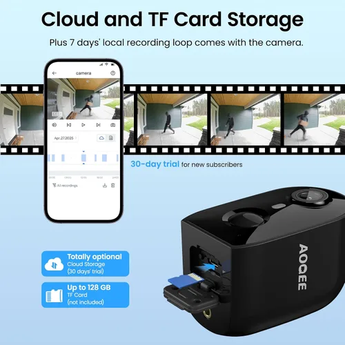 Vista 6 de AOQEE Cámara solar para exteriores, inalámbrica, 2K, funciona con batería, cámaras exteriores para seguridad del hogar con detección de movimiento