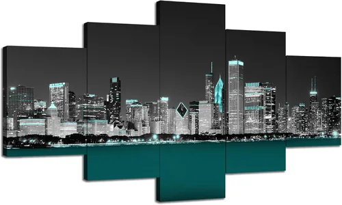 Vista 31 de Cawpom Arte de pared de Los Ángeles en blanco y negro, cuadro decorativo para pared, diseño de horizonte de Los Ángeles, póster de palmera, marco