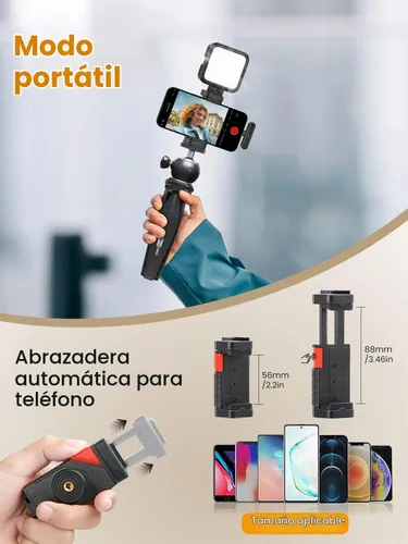 Vista 3 de USKEYVISION Kit de vlogging mejorado con micrófono de solapa inalámbrico, kit de YouTube para iPhone y teléfono inteligente con trípode retráctil