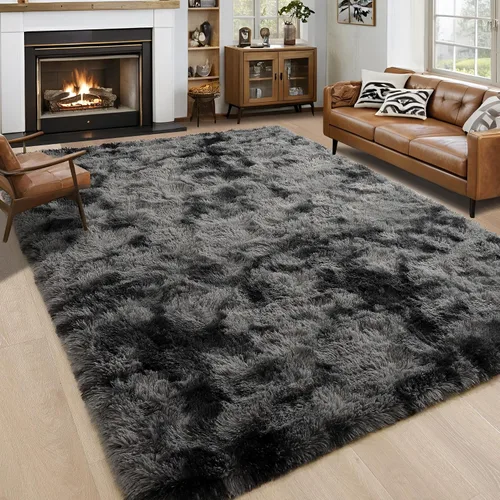 Vista 12 de Noahas Alfombras de Área Grandes y Esponjosas de 5x8 pies para Sala de Estar y Dormitorio, Alfombra Gruesa de Pelo Largo Beige y Blanca, Alfombra