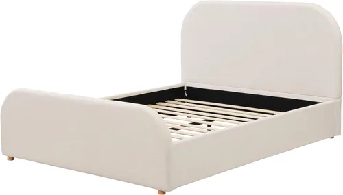 Vista 8 de Merax Marco de cama tamaño Queen, cama de plataforma tapizada de lino con cabecero y estribo de 44 pulgadas de alto, base de madera maciza, diseño