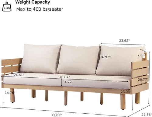 Vista 2 de Christopher Knight Home Levi - Sofá de 3 plazas de madera de acacia para exteriores con cojines, moderno sofá de patio de madera maciza de mediados