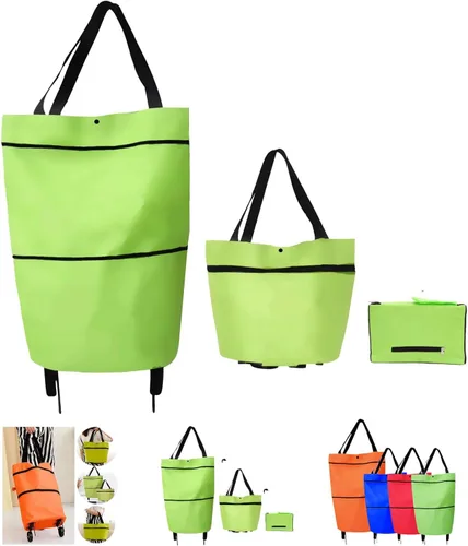Vista 10 de Carrito de compras plegable 2 en 1 2023, bolsa de compras plegable portátil con ruedas, bolsa de compras ligera impermeable con ruedas, bolsa