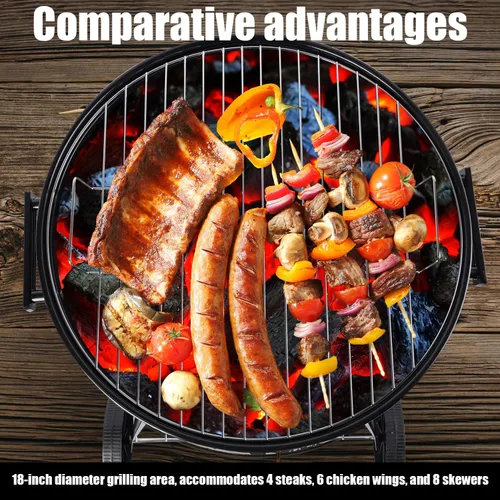 Vista 5 de Parrilla de carbón: Parrilla de carbón con asa, adecuada para patio trasero, al aire libre, (18 pulgadas)