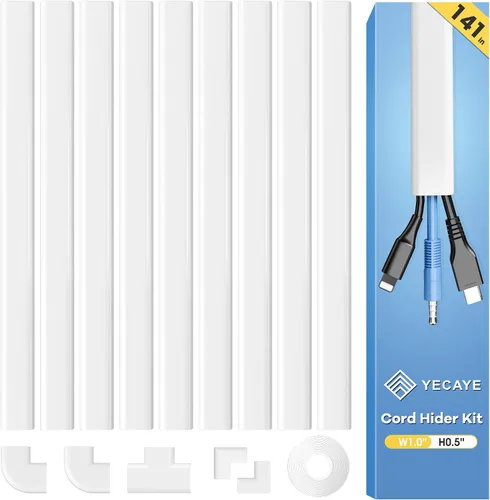 Vista 12 de Cubiertas de alambre para 2 cables de TV en la pared, ocultador de cables pintable de 47 pulgadas, kit de gestión de cables mediano, ocultación