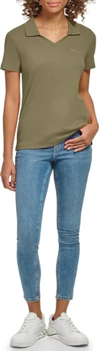 Vista 4 de Calvin Klein Cuello inferior para mujer, manga corta de algodón acanalado 1x1