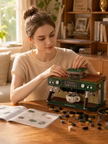 Vista 4 de Juego de construcción de máquina de café para adultos 928 piezas: kit de bloques de cafetera de doble cabeza, modelo clásico de colección