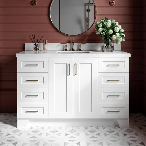 Vista 26 de ARIEL Hamlet - Mueble de baño de 54 pulgadas con fregadero, madera maciza, encimera de mármol italiano de Carrara de 1.5 pulgadas, fregadero
