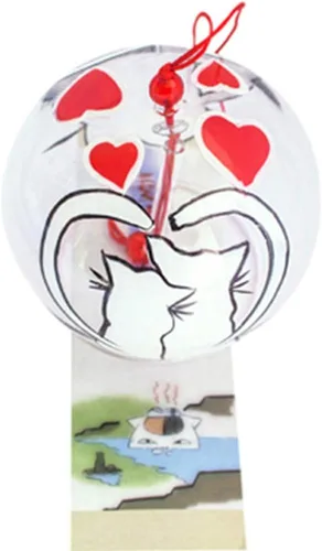 Vista 2 de Campanas de viento de cristal Furin japonesas, gatos enamorados