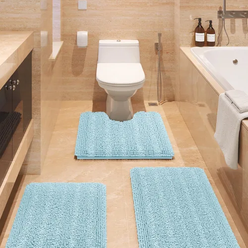 Vista 36 de ACCUMTEK - Juego de alfombras de baño a rayas beige de 3 piezas, ultrasuaves, antideslizantes de chenilla, alfombras de baño mullidas y absorbentes