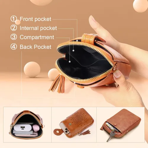 Vista 6 de APHISON Mini Cell Phone Purse Leather Small Crossbody Bags for Women Lightweight Cute Purses for teen girls with Tassel