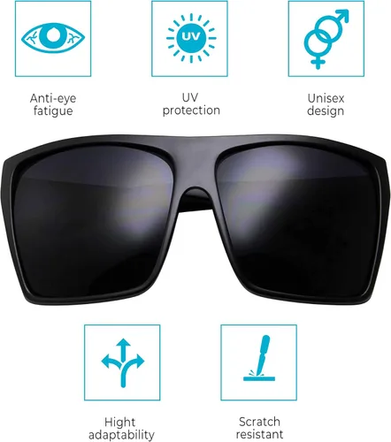 Vista 6 de grinderPUNCH - Gafas de sol de gran tamaño con parte superior plana, color negro