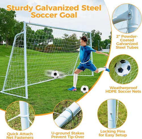 Vista 3 de Portería de fútbol de 12 x 6, 10 x 6.5, 8 x 6, 6 x 4 pies, portería de fútbol de metal para patio trasero, portería de fútbol para niños, jóvenes