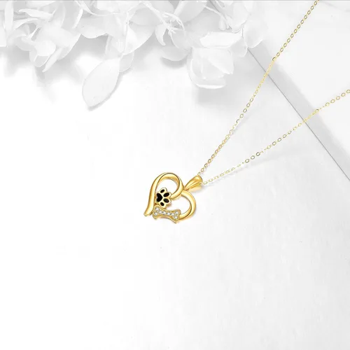 Vista 2 de KECHO Collar de oro con estampado de patas de 14 quilates para mujer, colgante de corazón de oro, regalos de joyería para ella