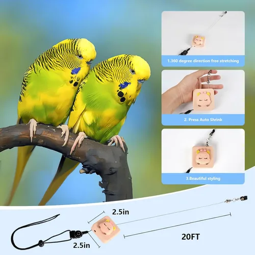 Vista 3 de 2024 - Correa para pájaros, correa retráctil de loro, utilizada para entrenamiento de vuelo de pájaros, 0-20 pies libremente ajustable, adecuada