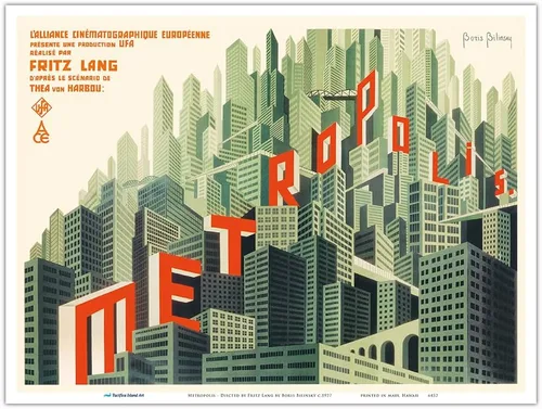 Vista 9 de Metropolis - Directed by Fritz Lang - Vintage French Film Movie Poster by Boris Bilinsky c.1927 - Master Art Print (Unframed) 6in x 9in