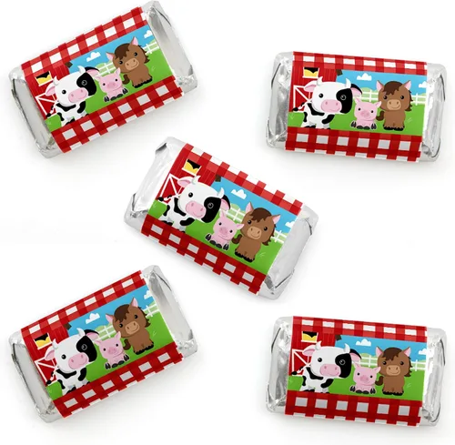Vista 8 de Big Dot of Happiness Girl Farm Animals – Mini pegatinas para envoltorio de barra de caramelo, baby shower de granero rosa o fiesta de cumpleaños