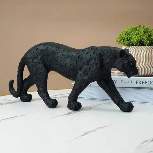 Vista 6 de Estatua de guepardo, pantera negra, leopardo, resina, gato grande, escultura moderna para el hogar, escultura de leopardo realista, regalo