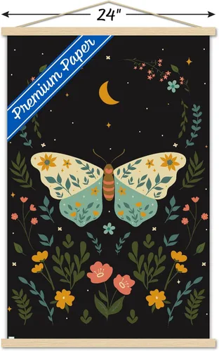 Vista 3 de Trends International Cozy Joy - Póster de pared de mariposa bohemio, 22.37 x 34.00 pulgadas, paquete de impresión prémium y colgador de madera