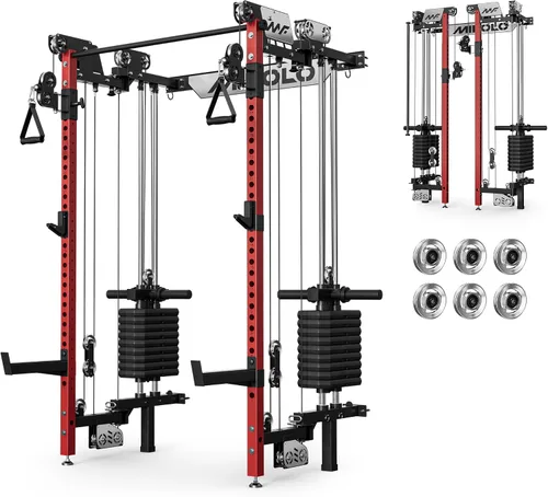 Vista 12 de Mikolo Folding Squat Rack, Wall Mounted Power Rack with Cable Crossover Machine & LAT Pull Down, Functional Trainer with 5 Adjustable Function