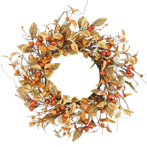 Vista 19 de YNYLCHMX - Corona de otoño de 20 pulgadas para puerta delantera, eucalipto y decoración de sorgo Hojas de eucalipto artificiales y sorgo