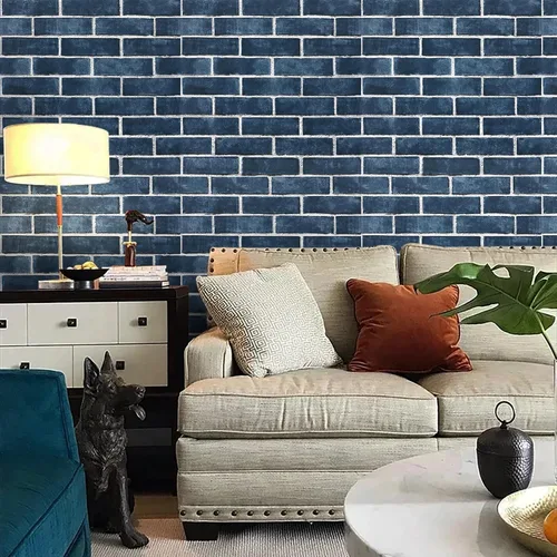 Vista 6 de HeloHo Papel tapiz de ladrillo azul de 17.7" x 118" despegar y pegar autoadhesivo removible papel de pared con textura 3D para salpicadero