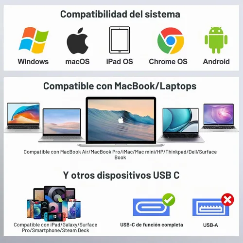 Vista 9 de Adaptador USB C Hub 8 en 1 Ethernet 4K HDMI para portátiles