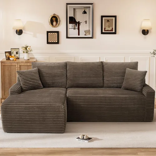 Vista 23 de Sofás seccionales sin hueso en forma de L de 108 pulgadas para sala de estar, moderno y cómodo sofá modular de pana comprimida de espuma