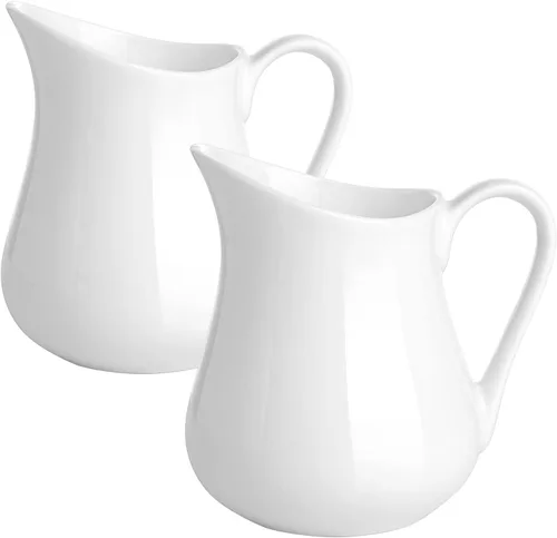 Vista 12 de Gurygo Jarra de Crema de 2 Oz (Juego/2) con Asa, Pequeña Jarra de Crema Clásica de Porcelana Fina Blanca, Pequeña Jarra de Leche para Café, Leche