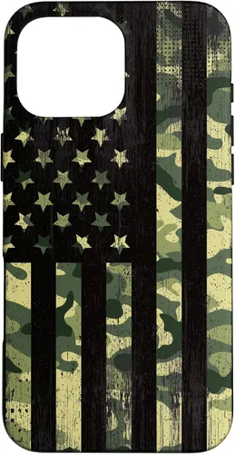 Vista 19 de iPhone 16 American Flag Camo Camouflage Black Patriotic Pride Case