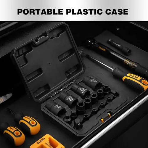 Vista 6 de Juego de llaves de vaso E-Torx invertidas de 17 piezas, acero Cr-V de impacto prémium E4 - E24 Star hembra para llave de impacto 1/2 3/8 1/4 Kit