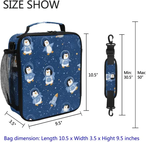 Vista 4 de ZZXXB Penguin I'm In Space - Lonchera térmica reutilizable, bolsa térmica térmica con correa para el hombro, bolsa de picnic de viaje al aire libre