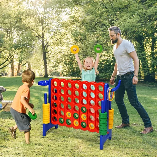 Vista 2 de HONEY JOY Juego gigante gigante de 4 a puntuación, 3 en 1 para interiores y exteriores, juego de patio familiar con aro de baloncesto y lanzamiento