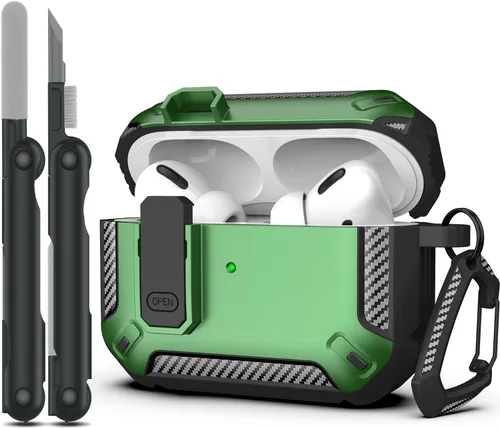 Vista 27 de RFUNGUANGO Funda para AirPod de 2ª generación con kit de limpieza, armadura protectora de carcasa dura militar con bloqueo para funda de carga