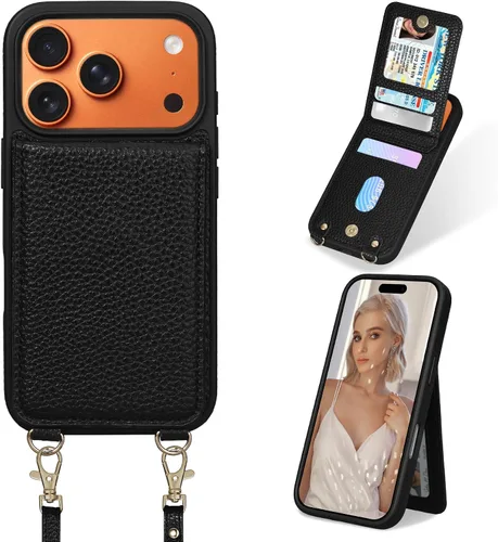 Vista 13 de Funda para iPhone 12 Pro/12, 6.1'', Funda Cartera Cruzada Desmontable con Ranuras para Tarjetas con Bloqueo RFID, Anillo de Soporte 360, Funda Negro