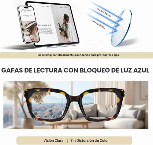 Vista 5 de XVXV Reading Glasses for Women Men - Blue Light Blocking Readers Oversize Square Anti Glare with Spring Hinge