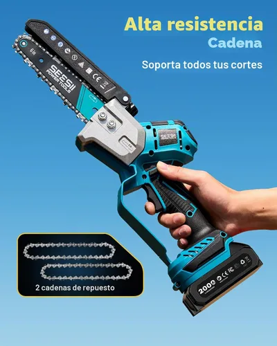 Vista 8 de SEESII Mini motosierra sin escobillas de 6 pulgadas, sierra de mano con 2 baterías de 2000 mAh, motosierra inalámbrica con engrasador automático
