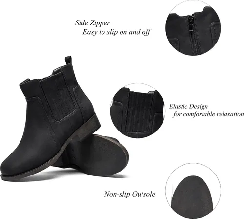 Vista 3 de Ataiwee Botines para mujer, con cremallera lateral clásica, cómodas y gruesas botas de tacón de bloque.