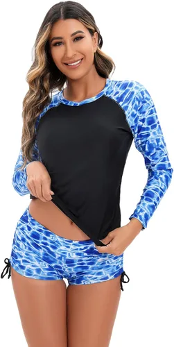 Vista 4 de Traje de baño de manga larga con cremallera floral para mujer, traje de baño de manga largamanga corta, traje de baño Boyleg Surfing