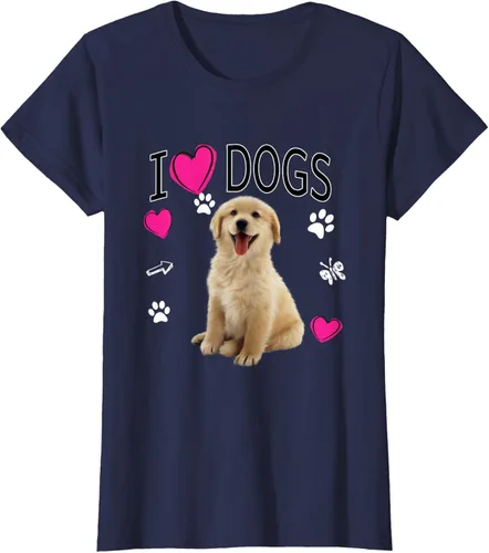 Vista 29 de Camiseta I Love Dogs - Camiseta Golden Labrador retriever, Azul Negro