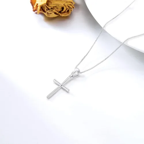 Vista 5 de 14k Gold Cross Pendant and Box Chain Necklace for Women, Baptism Jewelry Confirmation Gifts for Her, 18 inch