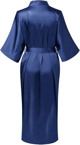 Vista 2 de Bata tipo kimono de satén para mujer, bata larga y sedosa para dama de honor, ropa de dormir para boda, fiesta, prepararse