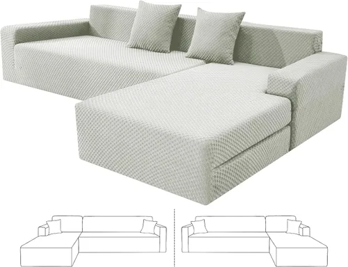 Vista 10 de ZNSAYOTX Fundas para sofá modular, fundas elásticas de jacquard con parte inferior elástica para sofá modular en forma de L, 2 protectores de sofá