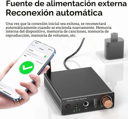 Vista 7 de Receptor Bluetooth 6.0, adaptador de audio Bluetooth con cable RCA AUX de 0.138 in, audio inalámbrico para recibir estéreo antiguo/altavoces Negro