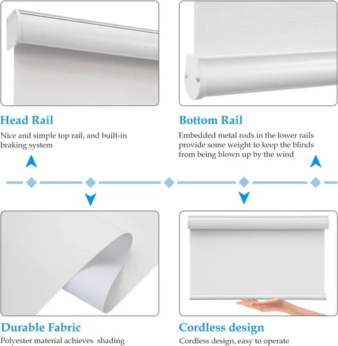 Vista 2 de MYshade - Persianas enrollables personalizadas para ventana, persianas enrollables para ventanas inalámbricas, bloqueo solar, protección de Blanco